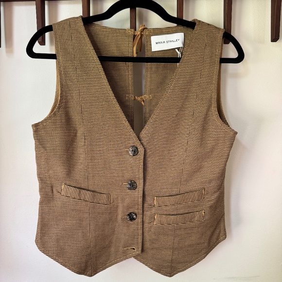 Maria Stanley NWT houndstooth Farrah vest, tie back detail - size M (fits S) - Picture 1 of 8